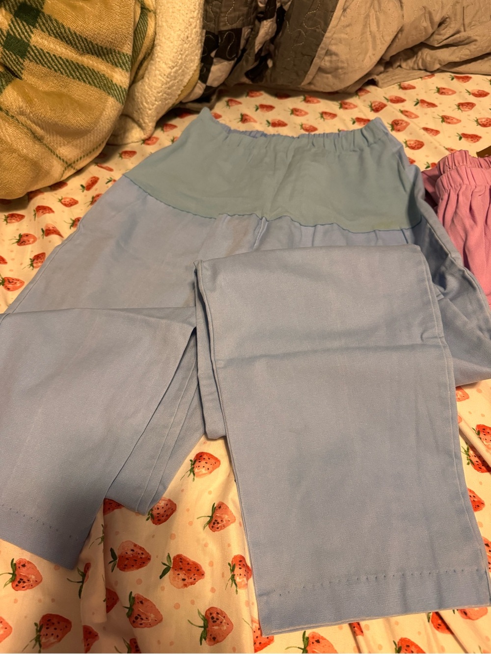 Vintage maternity Light Blue Elastic Waist Pants-Bottoms